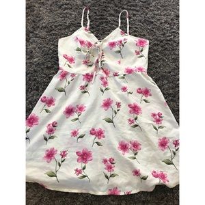 Yellow Pink Floral Lace up Dress Forever 21